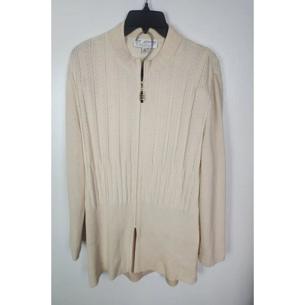 St John Women's Sz. L Ivory 3 Piece Skirt Santana Knit Set